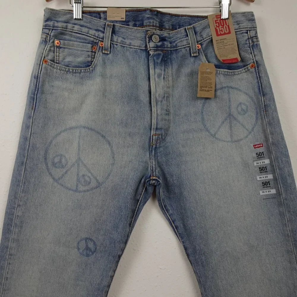 Levi's 501 Jeans Men's Size 36x29 Blue Denim 150 Anniversary Peace Sign